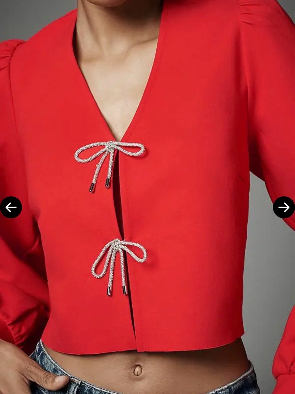 Anthropologie Red V-Neck Tie-Front Blouse - Picture 4 of 13